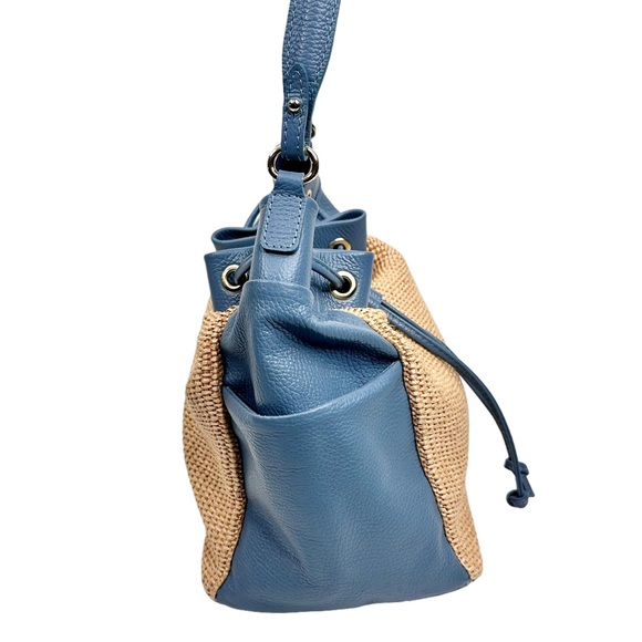 Unica Firenze NEW Italian Leather + Straw Bag Purse Sky Blue - Picture 5 of 16